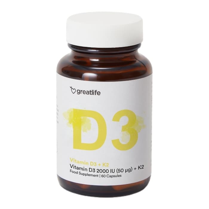 Greatlife Vitamin D3 2000 IU + K2 MK7 60 kapsler