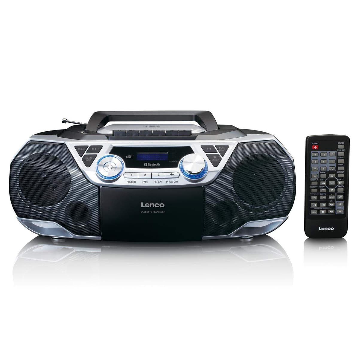 Lenco Bærbar Boombox med DAB+/FM-radio, Bluetooth®, CD, Kassettopptaker og USB-spiller Sølv