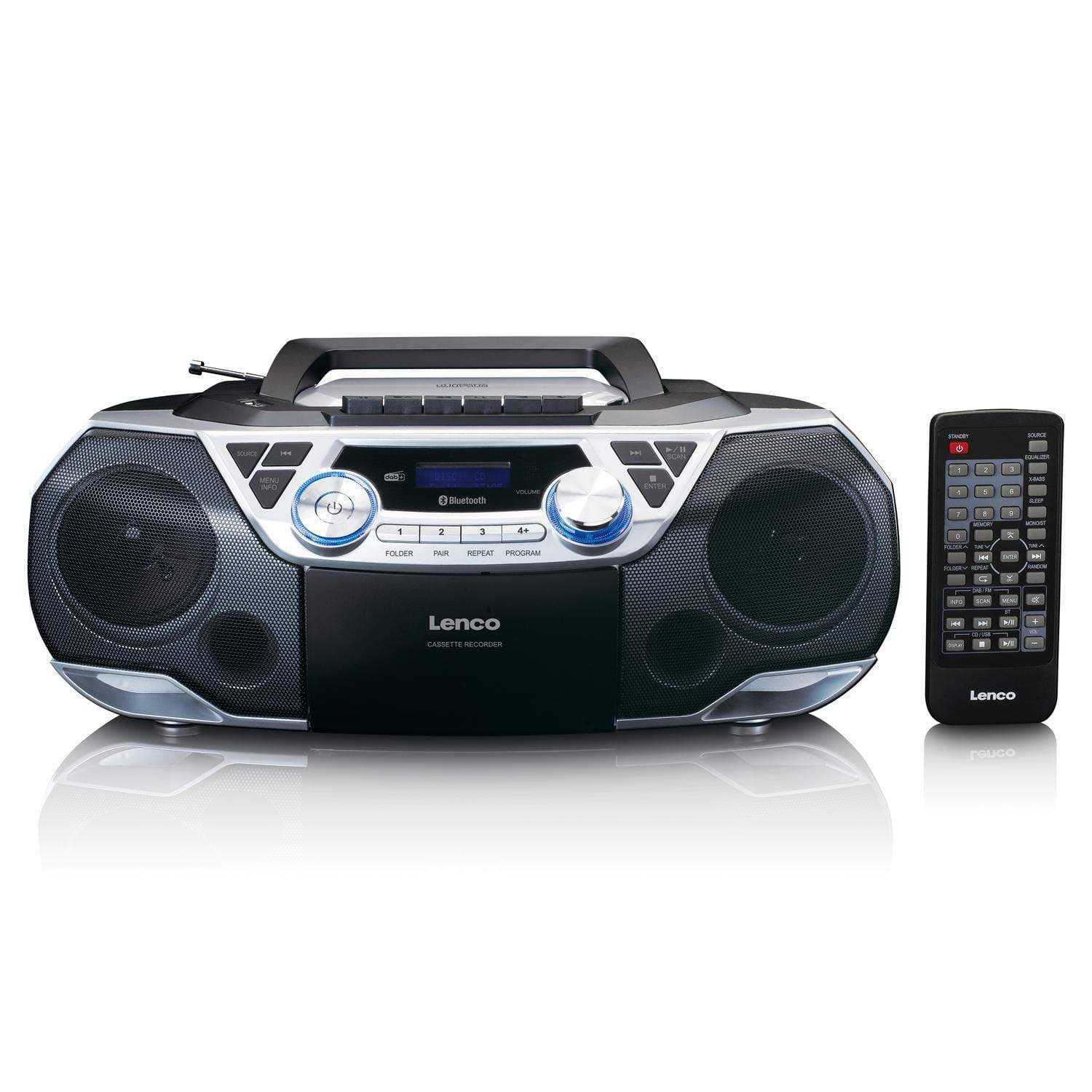 Lenco Bærbar Boombox med DAB+/FM-radio, Bluetooth®, CD, Kassettopptaker og USB-spiller Sølv