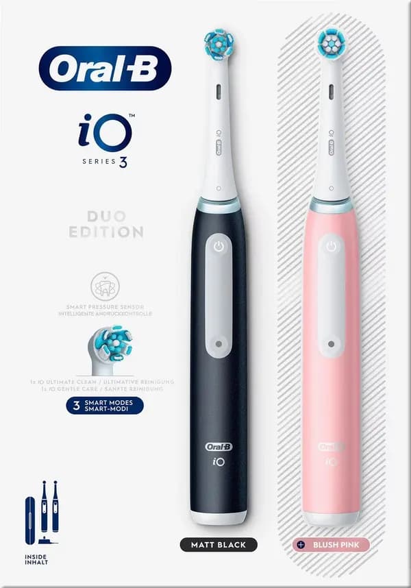 Braun Oral-B iO Series 3 Elektrisk tannbørste – dobbelpakke – svart og rosa