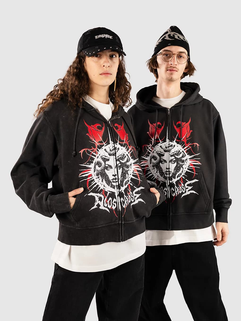 A Lost Cause Medusa Boxy Hettegenser med glidelås svart