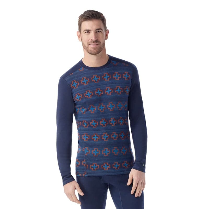 Smartwool Men's Classic Thermal Merino Base Layer Crew Boxed Deep Navy Paths Crossed