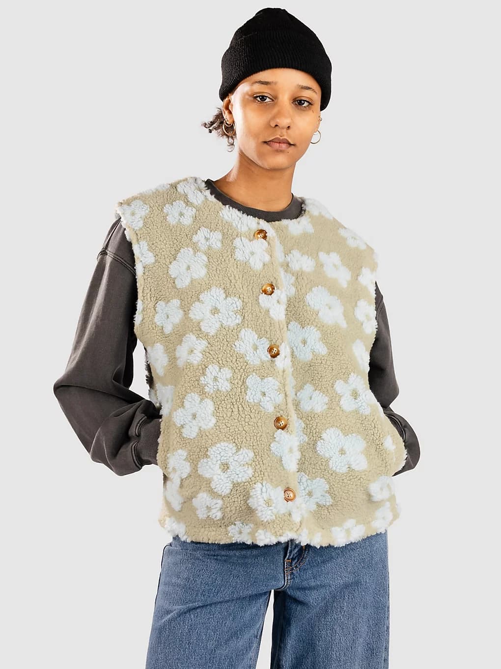 24 Colours 90529A Green Flower Sherpa Vest grønn