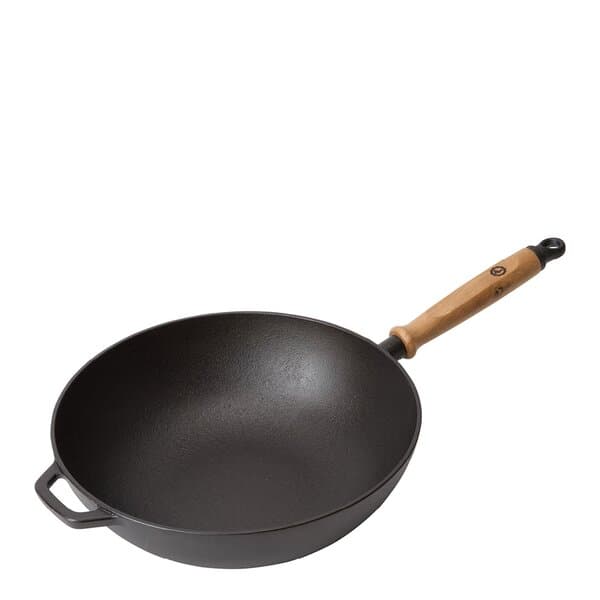 Anders Petter Signerat wokpanne støpejern 32 cm eik/svart
